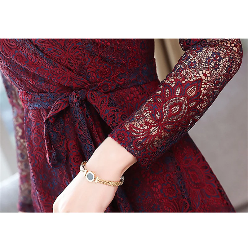 

Autumn Winter Vintage Plus Size Lace Sexy Dress 2019 Korean Elegant Women Casual Bodycon Party Black Maxi Dresses Vestidos R801