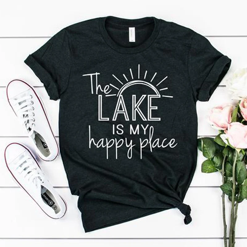 Женская футболка Tumblr хипстерская забавная с надписью The Lake Is My Happy место модная