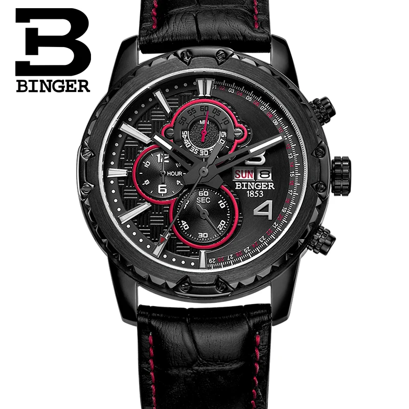 Watches Men Luxury Original Brand BINGER Sport Fashion wristwatch Chronograph waterproof Male leather Quartz watch|watch brand men|watch fashion