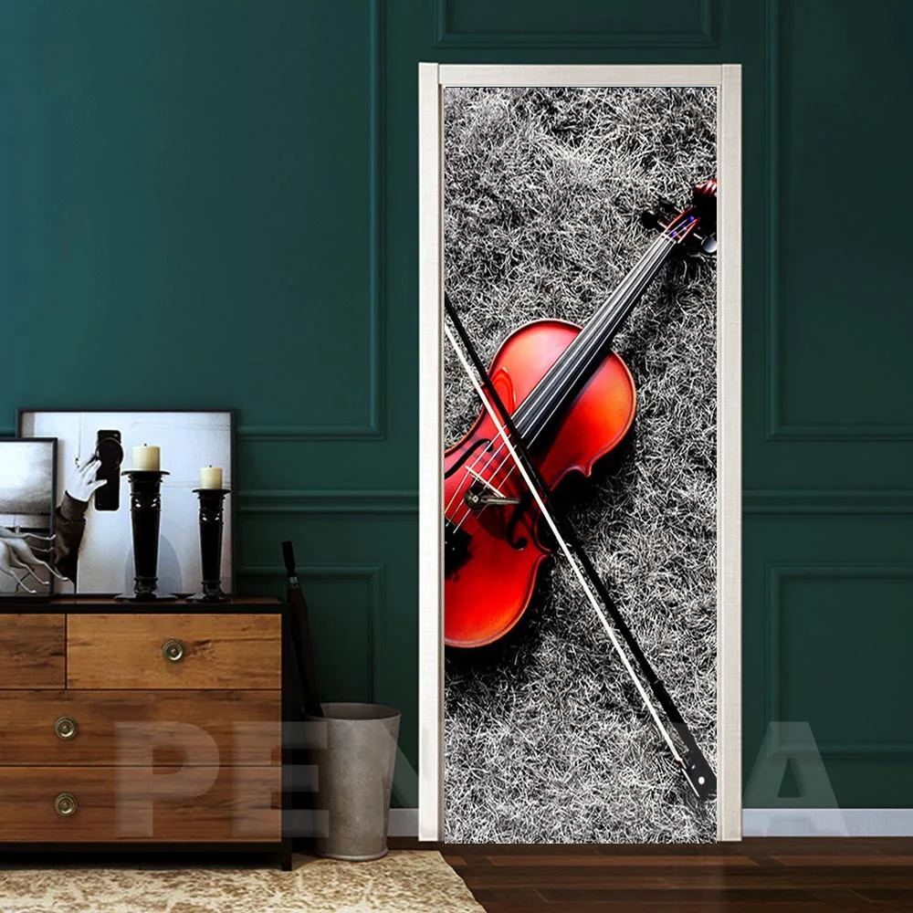 Diy художественные наклейки для дома двери скрипки 3D Самоклеящиеся музыкальные