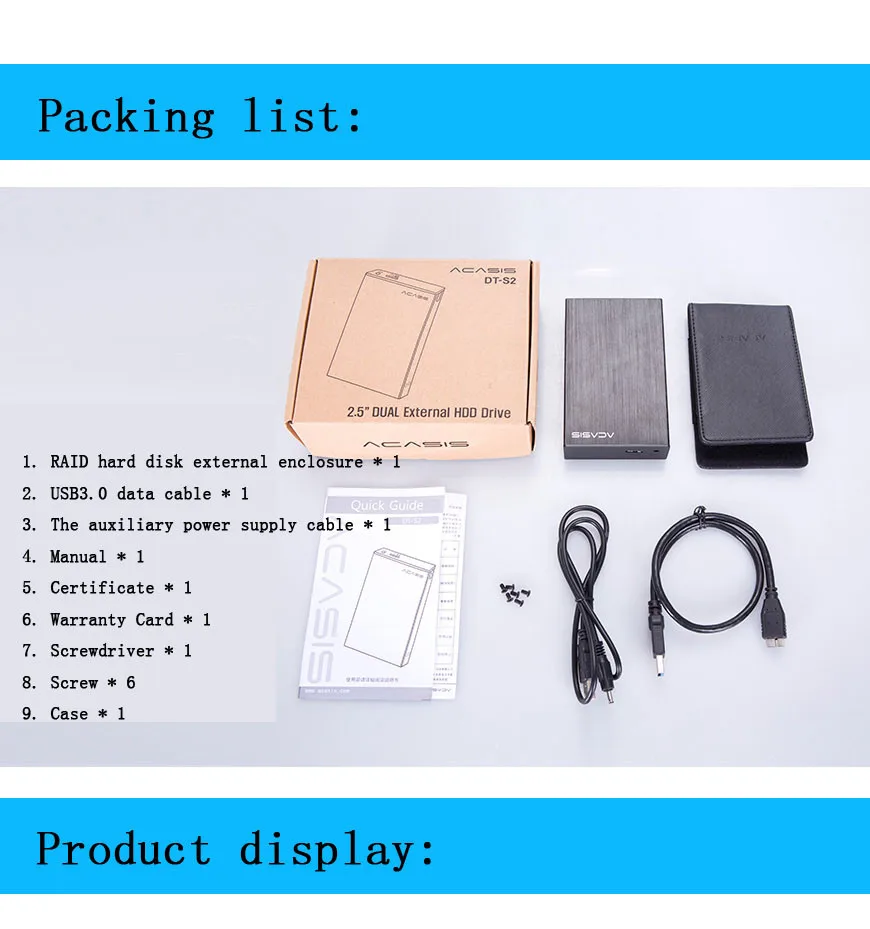 Acasis DT-S2 5 Гбит/с USB3.0 eSATA 2," двойной жесткий диск Raid корпус 2 ТБ 2-Bay Алюминий HDD Поддержка RAID0 RAID1 JBOD пролет