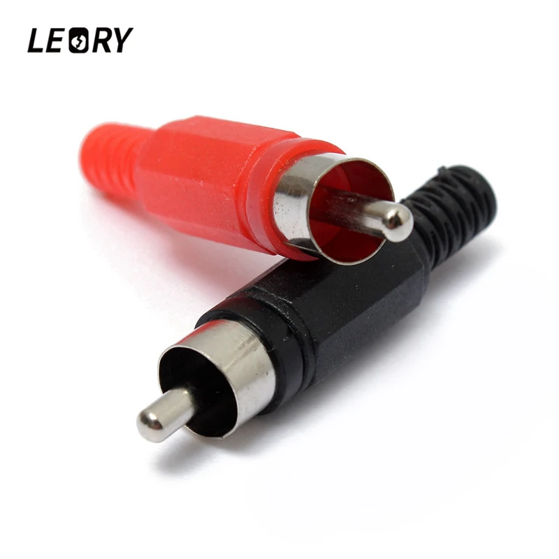 LEORY 4PCS RCA Jack Connector Solder Audio Video Plug Plastic Handle Male Balck Red Plugs Industrial Tools | Электроника
