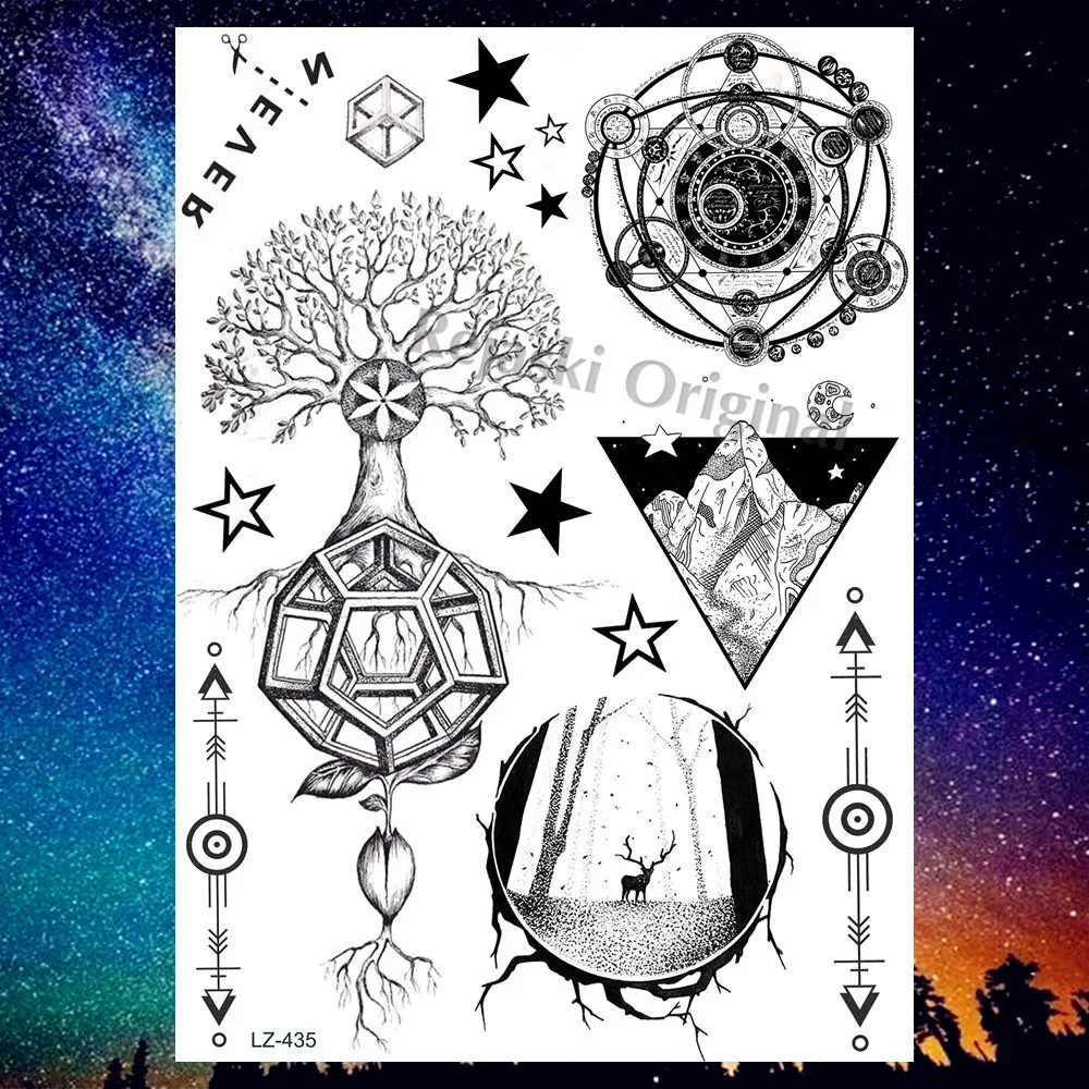Временные татуировки REJASKI геометрической формы с изображением сосны лося лисы