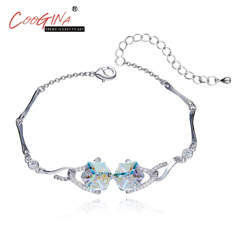 Coogina 2018 New Fashion Square Quality Luxurious Artificial Crystal Rhodium Plating Bracelet Jewelry Girl Gifts | Украшения и