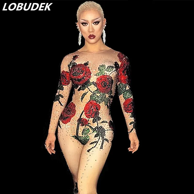 Комбинезон женский эластичный с 3D цветочным принтом пикантный костюм для