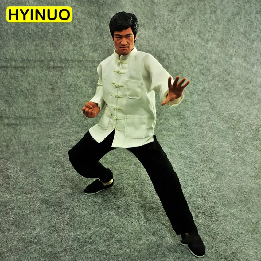 Head with clothes Коллекция 1/6 года, китайский костюм Kongfu, Брюс Ли, белый, с длинным рукавом, кунг-фу, Тан, костюм, комплект одежды, модель для 12 дюймов, фигурка тела - Цвет: Head with clothes