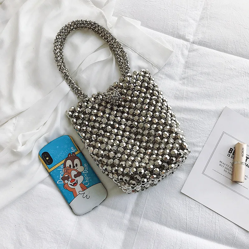 Women Hand-woven Pearl Bag Fashion Beaded Shoulder Large Capacity Ladies Handbag Banquet Phone Crossbody Bags Bead bags | Багаж и сумки