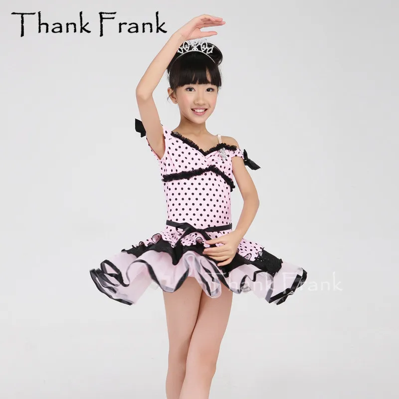 Балетное платье пачка в горошек для девочек Детский костюм пианино на одно плечо