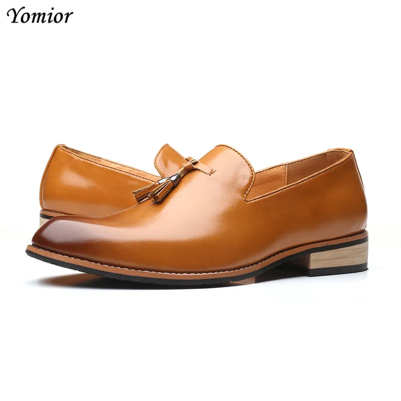 Yellow Yomior/Роскошные брендовые кожаные туфли с острым носком; деловые мужские модельные туфли; Повседневная Мягкая официальная обувь; дышащие Свадебные лоферы; большие размеры - Color: Yellow