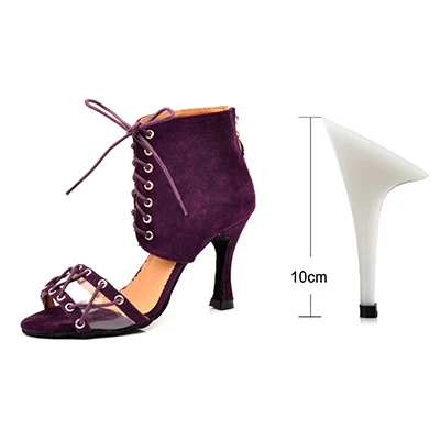 Purple 10cm Ladingwu/модные ботинки для латинских танцев; женская обувь для сальсы; Танцевальная обувь с мягкой подошвой; Обувь для бальных танцев; замшевая и полиэфирная обувь - Color: Purple 10cm