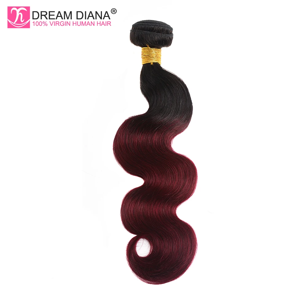DreamDiana темно бордовый объемная волна два оттенки Омбре 3 пучка Remy Weave 99J