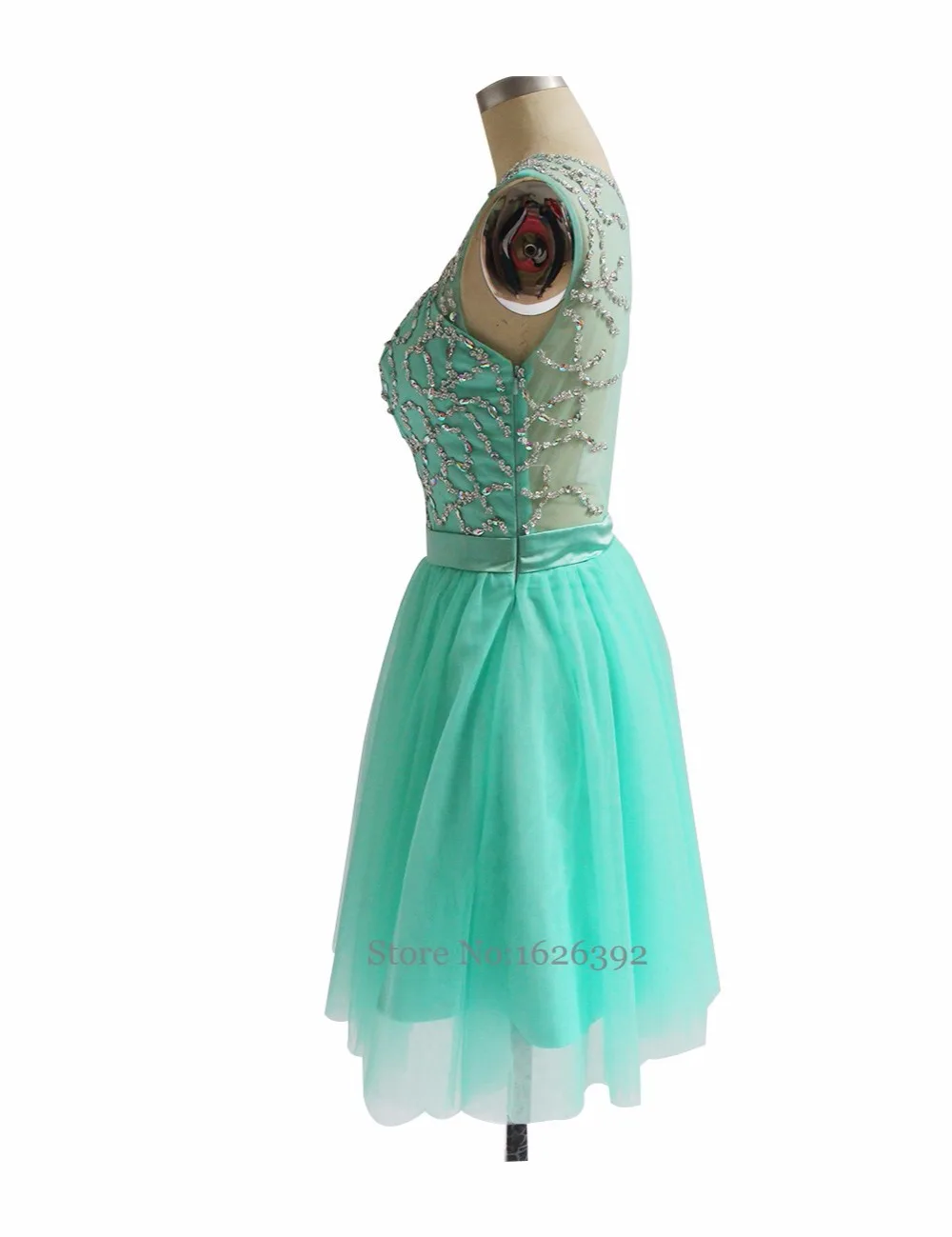 2017 Настоящее Модель Mint Green Cocktail Dress Cap Рукавом See Through A-Line Кристалл Партии Платья