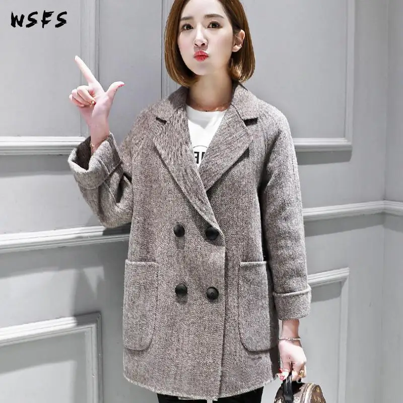 

Winter Coat Plaid Turndown Doublebreasted Sheep Wool Coats Women Office Ladies Elegant Woolen Overcoat Abrigo Mujer Invierno