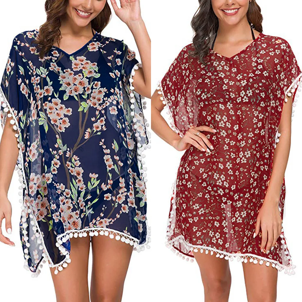 Женская одежда 2019 женская накидка Цветочная блузка с принтом топы бикини Одежда