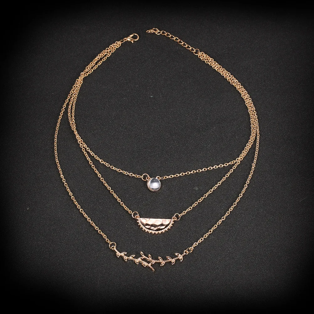 2019 New Popular Multlayered Metallic Plants Leaf Geometric Semicircle Stone Pendant Necklaces for Women Bohemian Jewelry | Украшения и