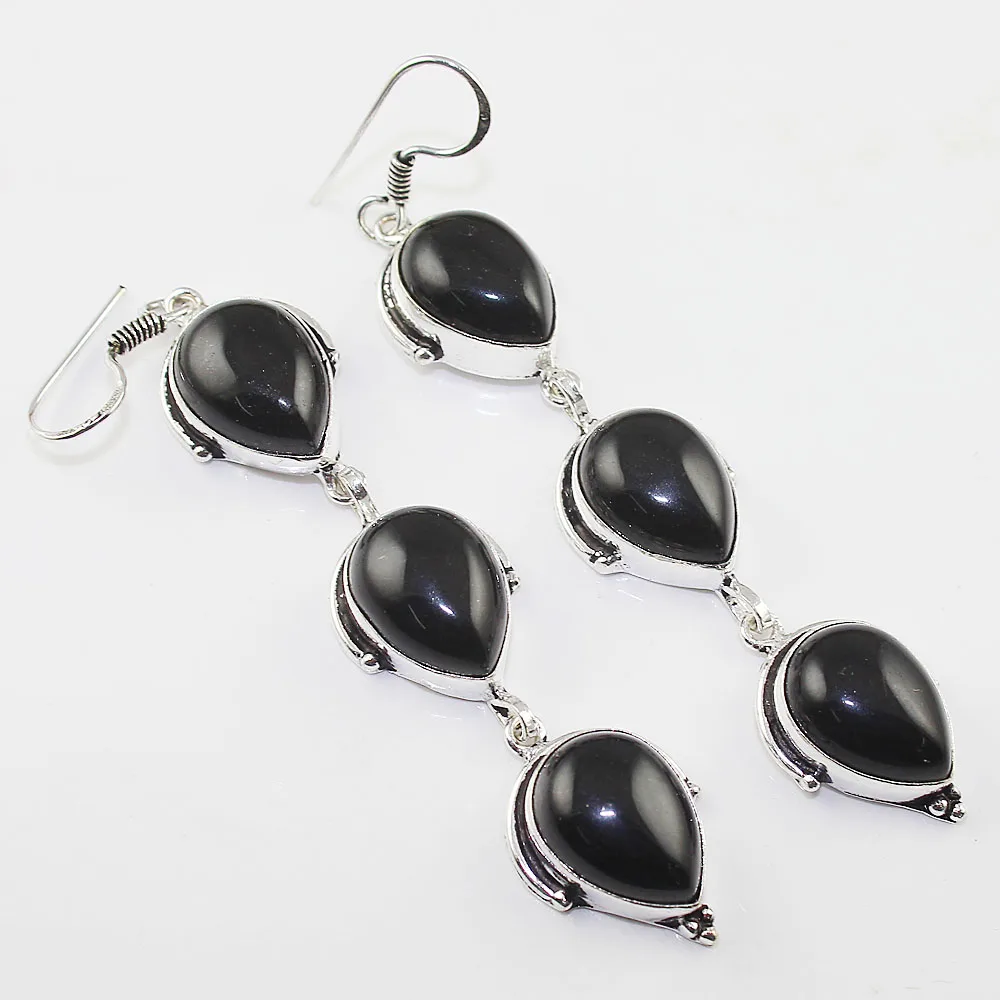 

Black Onyx Earring Silver Overlay over Copper ,92 mm, E0944