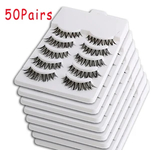 Ресницы Накладные черные натуральные длинные ручной работы для макияжа, 50 пар