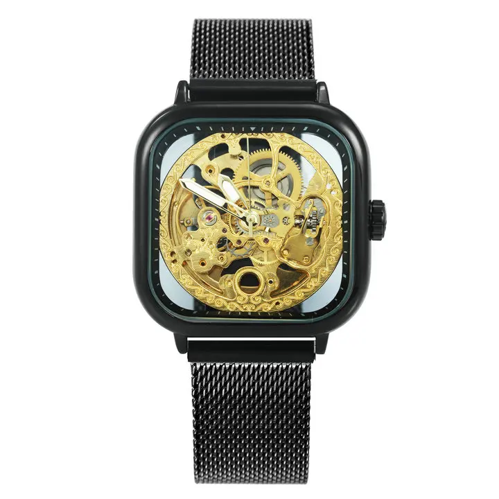 BLACK GOLDEN WINNER официальный для мужчин s часы лучший бренд класса люкс автоматические механические часы для мужчин Скелет циферблат хип хоп наручные часы Relogio Masculino - Цвет: BLACK GOLDEN