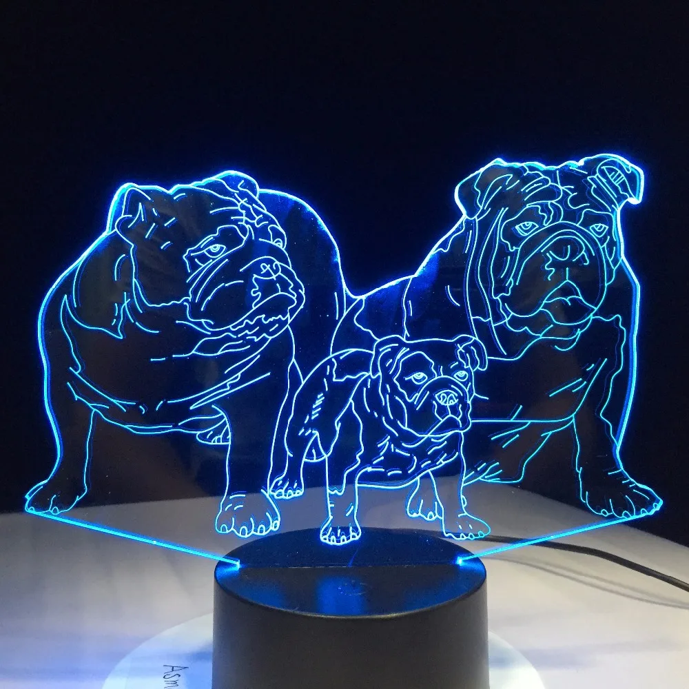 Мопса Семья 3D со светящимися вставками настольная лампа Новинка 7 цветов