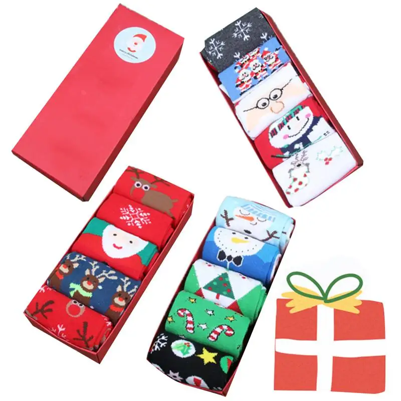 5 пар унисекс милые цветные хлопковые носки с рисунком рождественский стиль (C) |