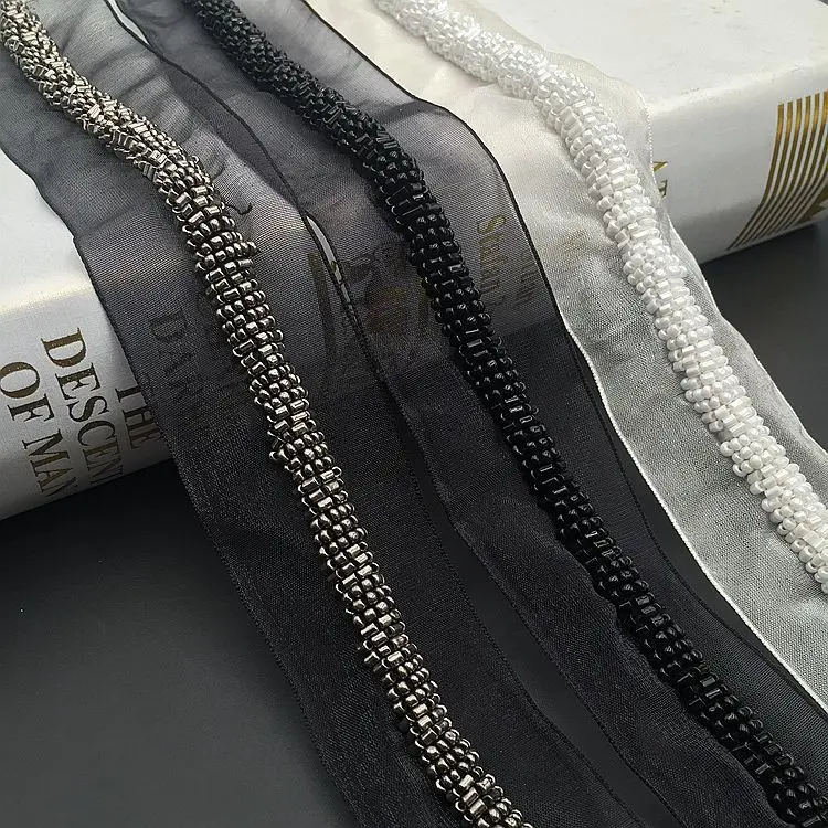 

3Yards White Black Beaded Lace Trim Tape Fabric Ribbon DIY Collar Sewing Garment Headdress Materials Shoes Hats Ornaments
