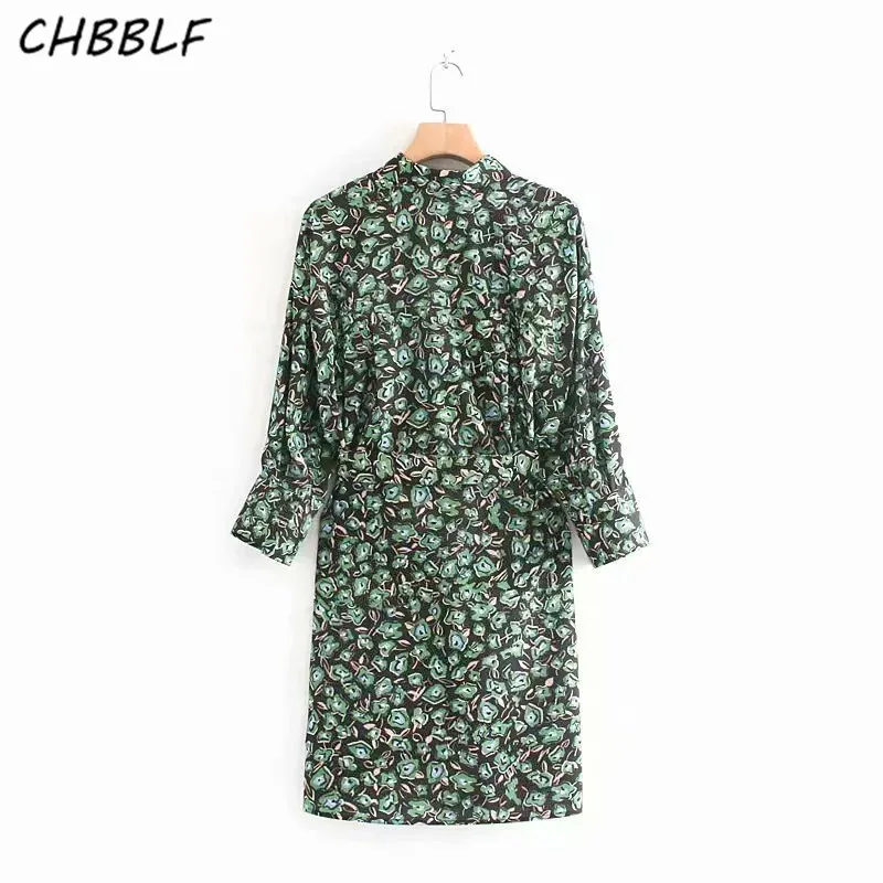 CHBBLF женское винтажное мини-платье с принтом длинным рукавом галстуком-бабочкой