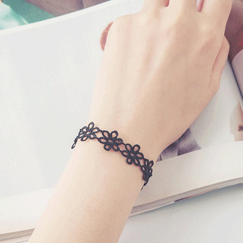 Многослойный Плетеный черный бархатный пояс кружевной браслет женский Шелковый