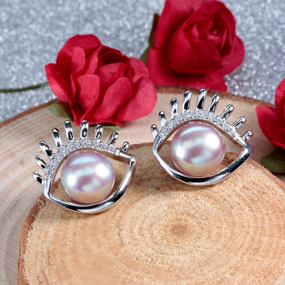 Женские серьги-гвоздики с натуральным пресноводным жемчугом AAAA серебро 925 пробы