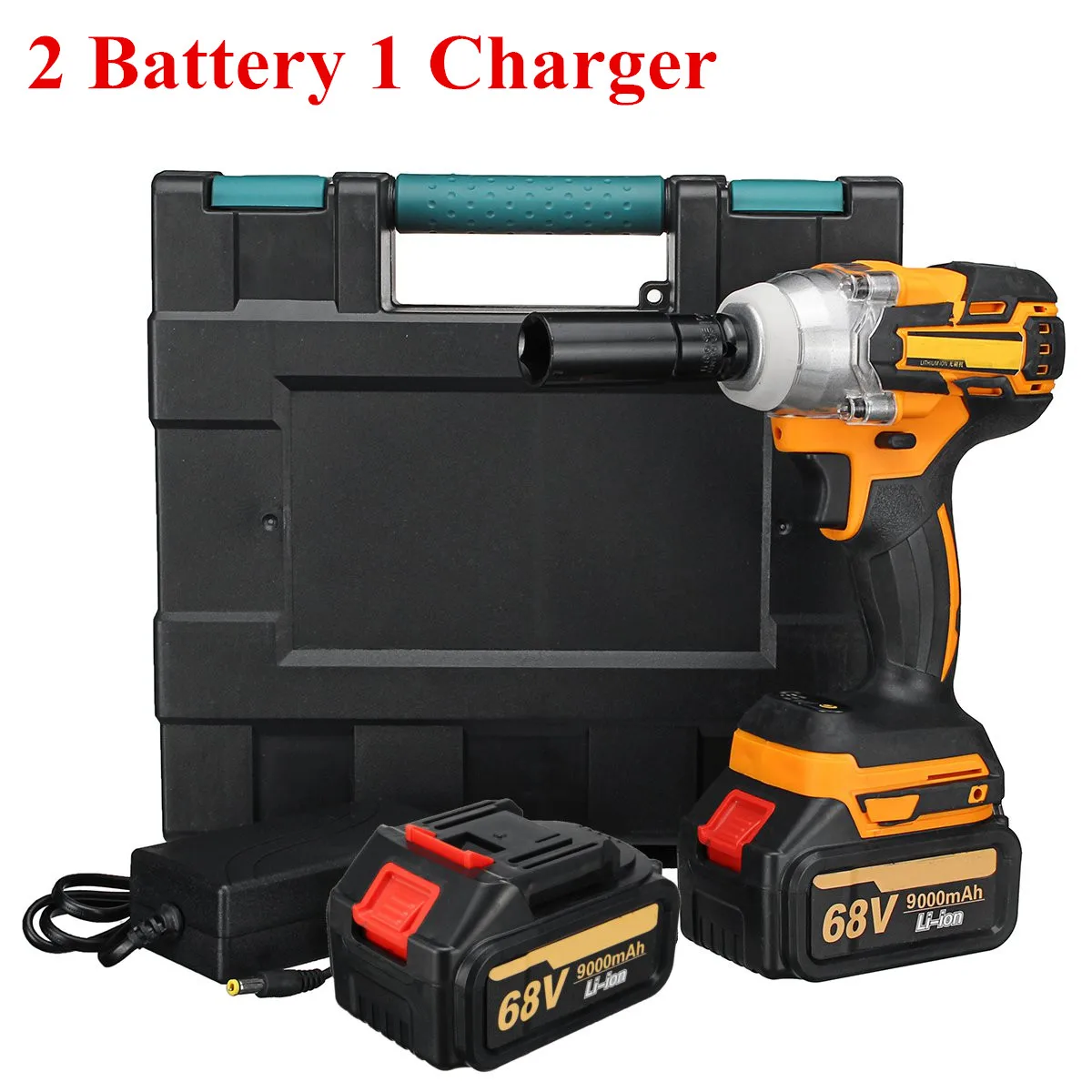 2 battery 68V 9000mAh 520N. m Беспроводной литий-ионный аккумулятор электрический ударный ключ беспроводной бесщеточный с перезаряжаемой батареей AC 100-240V - Цвет: 2 battery