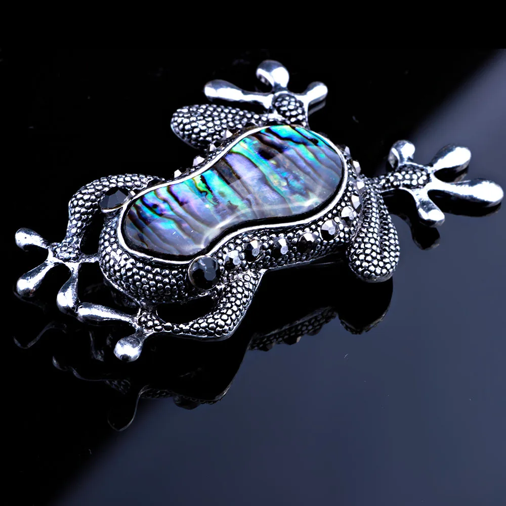 

FARLENA Jewelry Natural Abalone Shell Brooch Pins for Women Vintage Black Rhinestones Frog Brooches