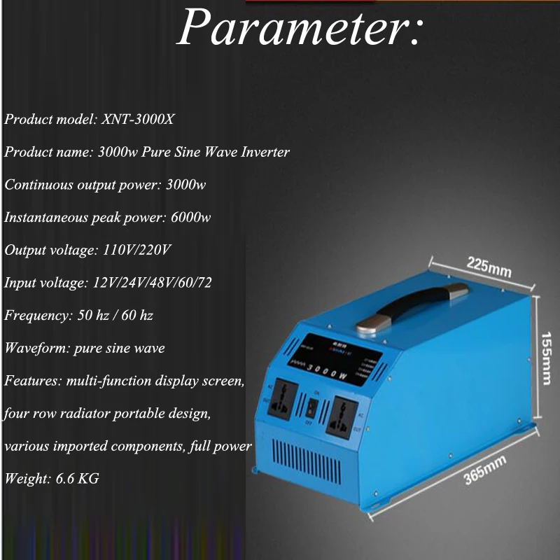 Pure Sine Wave Inverter Household Portable Car Computer Power Converter Industrial Vehicle XNT-3000X | Инструменты