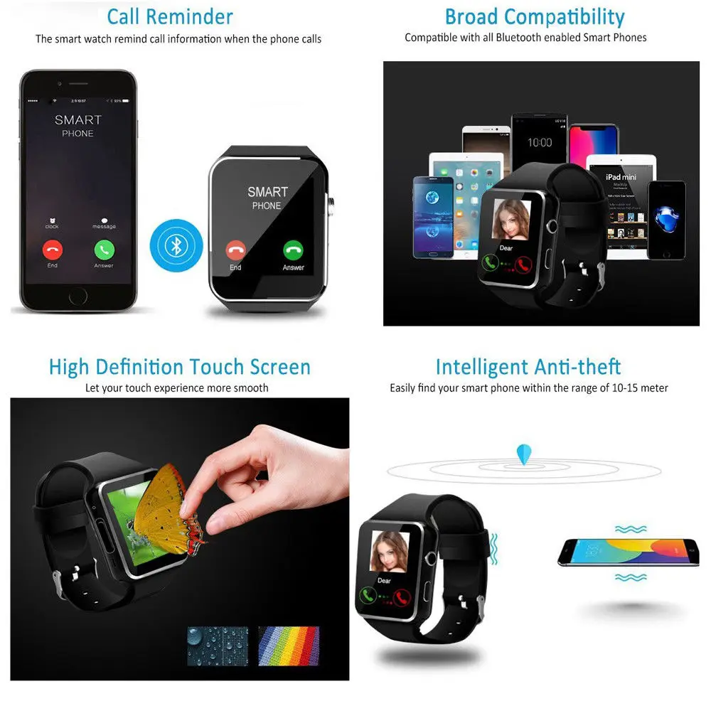 Умные часы, разблокированные, Bluetooth, умные часы для детей, женщин, мужчин, с камерой, шагомером, sim-картой, отслеживание здоровья, напоминание о сидячем положении