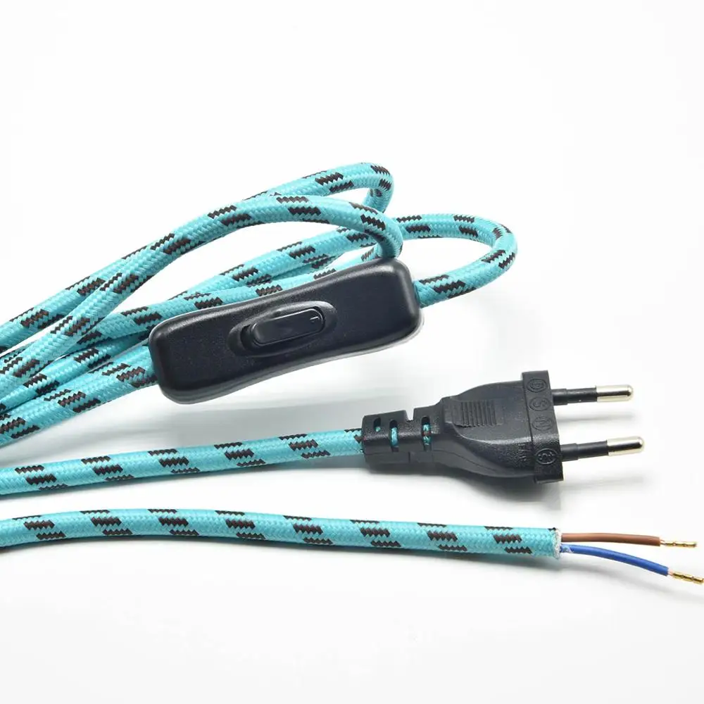 Water Blue 1,8 м 2x0. 75мм2 переключатель лампы плетеный провод Европа вилка VDE шнур питания лампы с 304 переключатель освещения переключатель кнопочный кабель 1 шт - Цвет: Water Blue