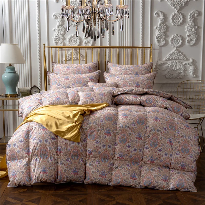 Утепленное одеяло из 100% хлопка с принтом гусиный пух полноразмерный Королевский