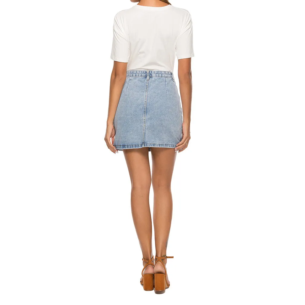 Женская Повседневная джинсовая юбка со средней талией и потертыми карманами