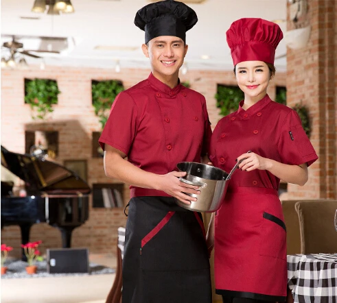 

Newest Chefs Coats Hotel Restaurant Coffee Shop Unisex Chef Women Short Sleeve Uniform Clothing Free Shipping
