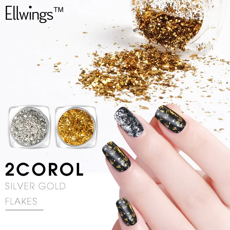 Ellwings 0 2 г Золотой Серебряный Блестящий хлопья гель лак для ногтей волшебный