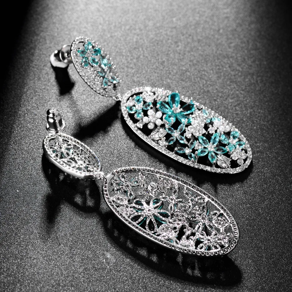 Luoteemi Новинка 2017 года Винтаж Silver цвет зеленый Teardrop CZ Цветок Овальный заявление