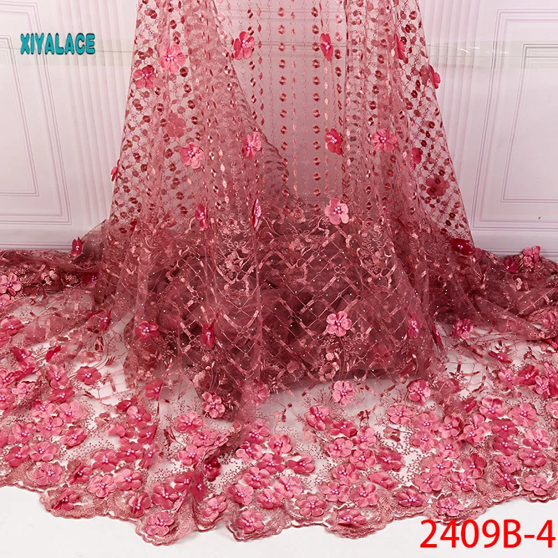 Африканская кружевная ткань высокого качества Кружева 3D Цветы Tullle кружевная ткань французская кружевная ткань с бусинами для бисер YA2409B-1