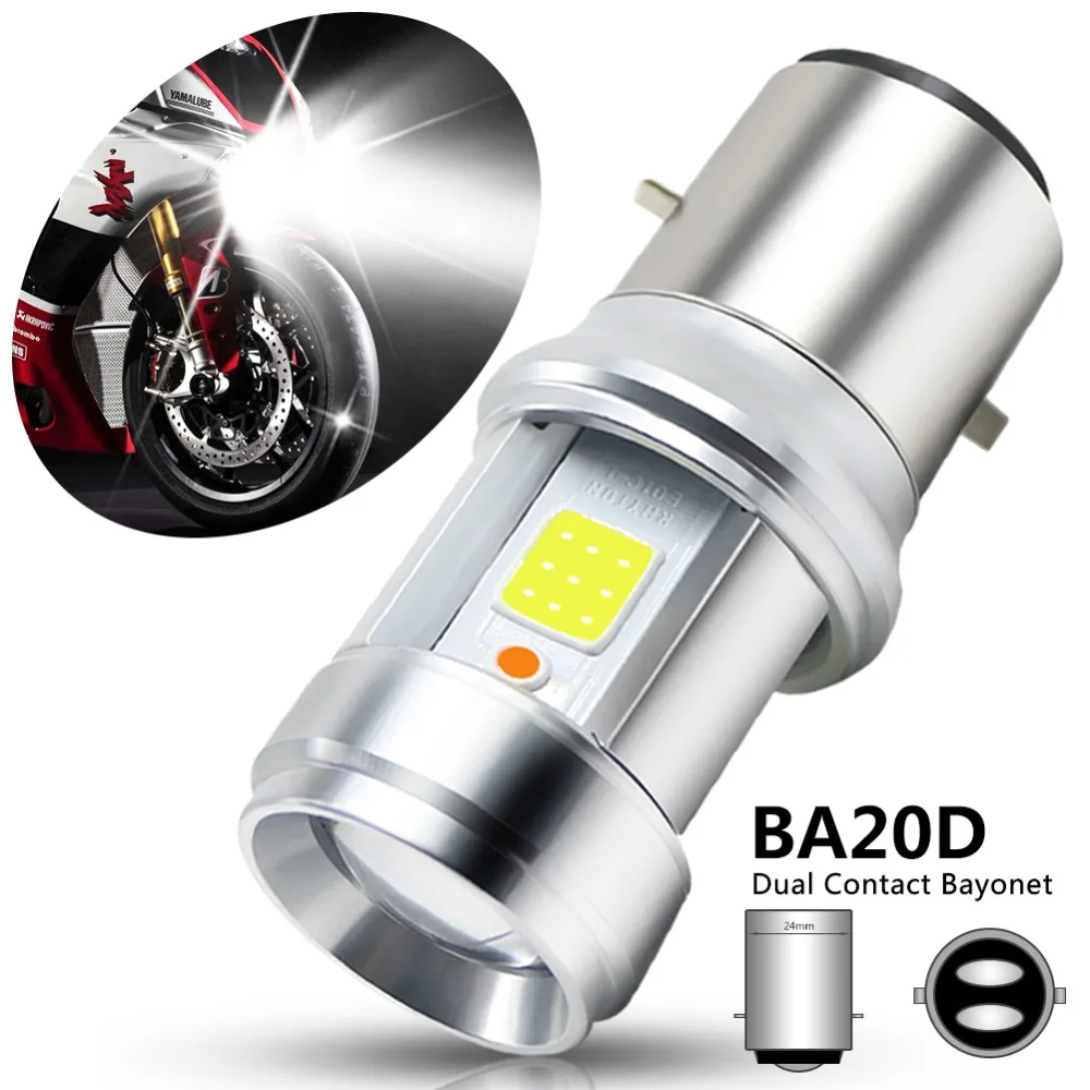 

1pc BA20D LED Motorcycle Light COB Glass Lens LED Motorcycle Headlight Bulbs 3000LM High/Low Beam Fog Lamp White + Blue Light