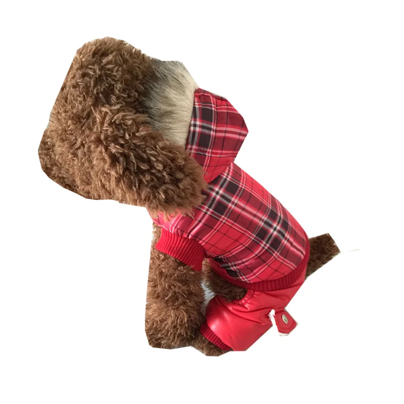 Красная сетка одежда для собак зимнее пальто куртка с капюшоном хлопковая теплая