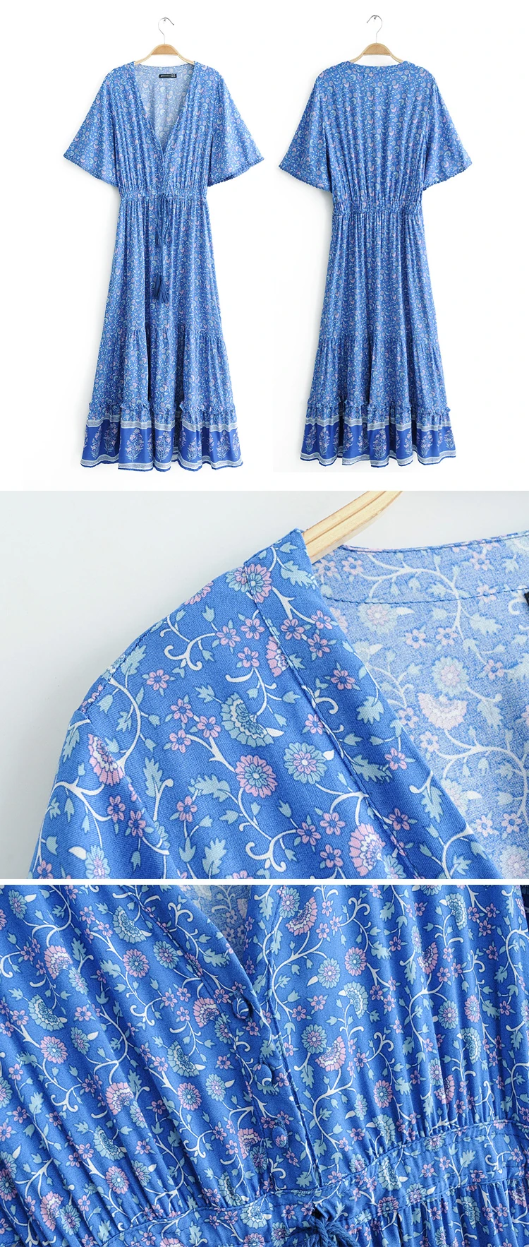 EFIOLY длинное платье из вискозы Boho с цветочным принтом, сексуальные платья хиппи с v-образным вырезом, летнее пляжное женское платье, богемное платье, платья с запахом