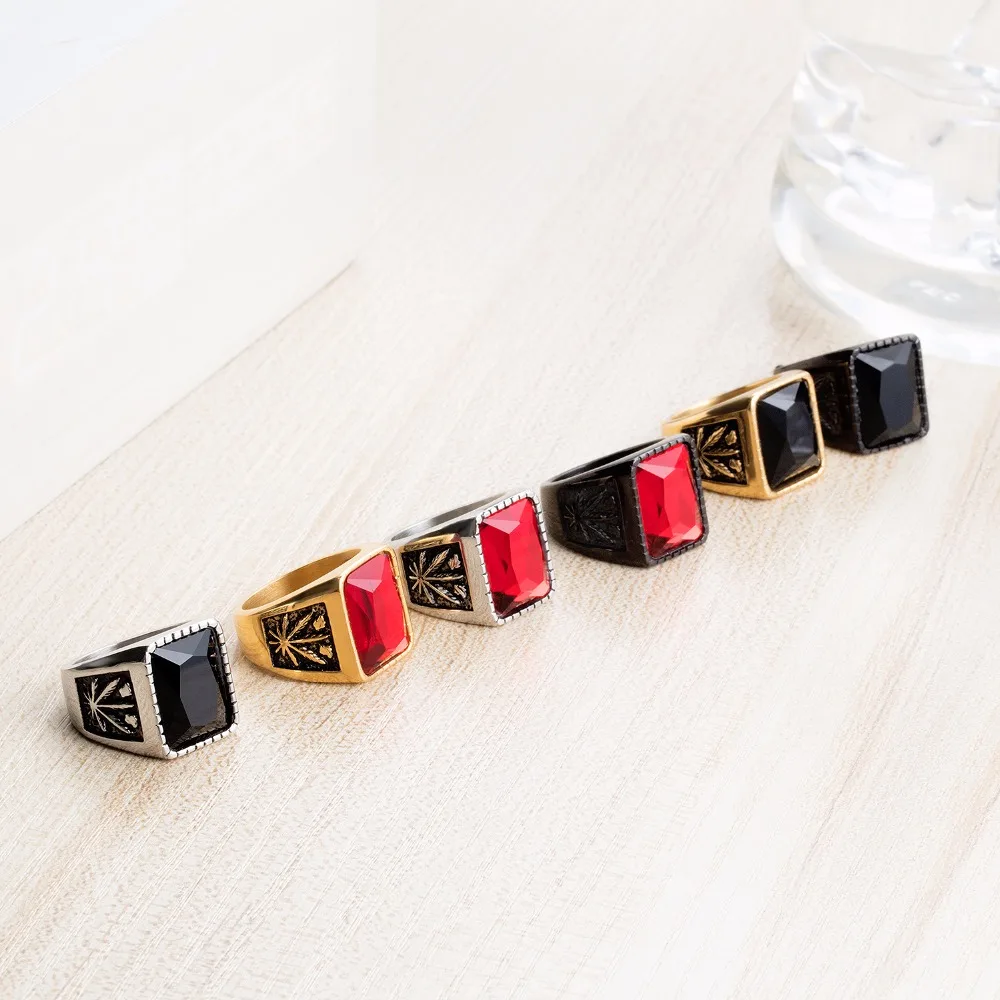 Seanuo 6 Colors Punk Stainless Steel Spark Crystal Men Party Ring Fashion Hiphop Rock Man Maple Leaf King Biker Motorcycle Rings | Украшения