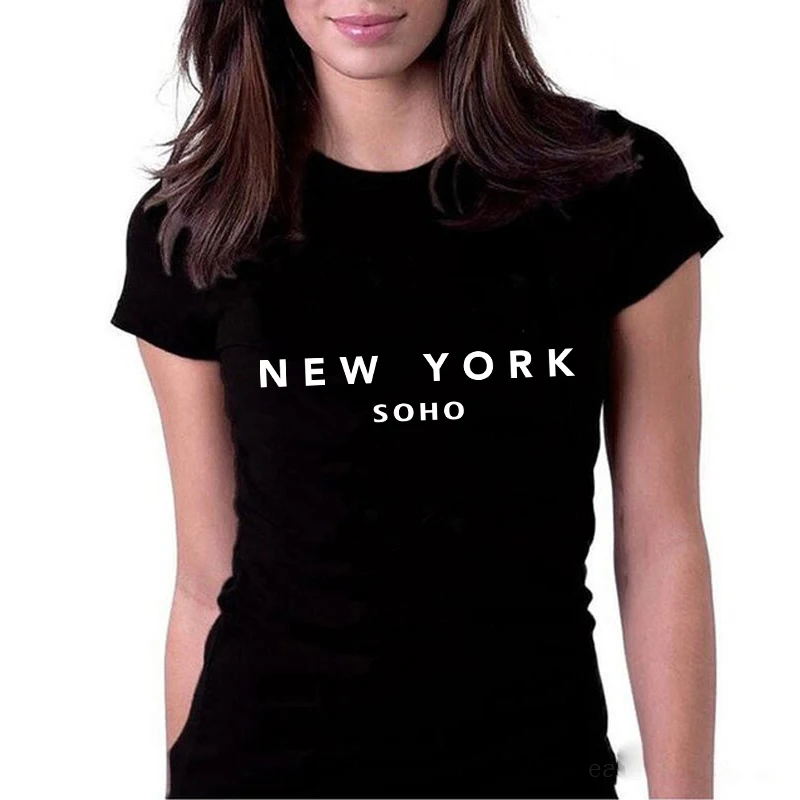 Showtly NEW YORK SOHO женские футболки с буквенным принтом топы белый черный короткий