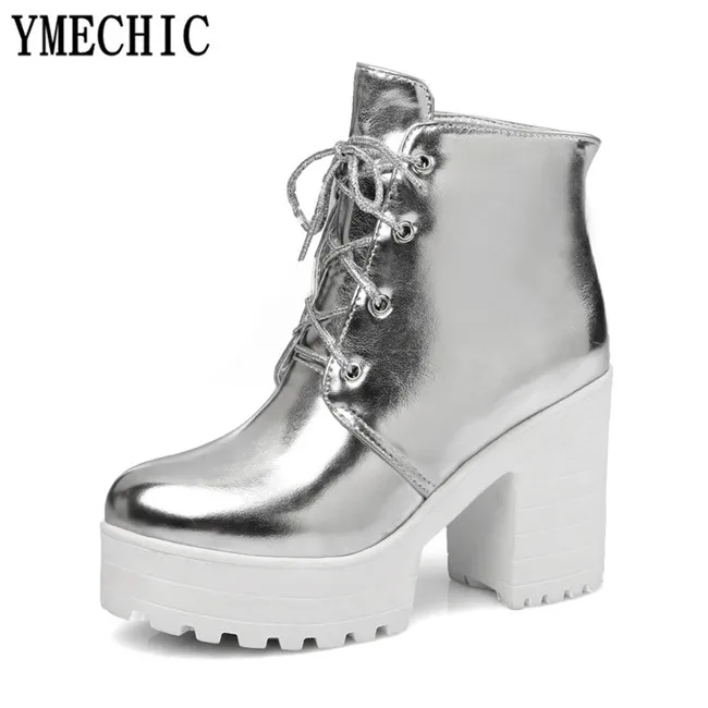 Женские ботильоны в байкерском стиле YMECHIC золотистые/Серебристые ботинки из