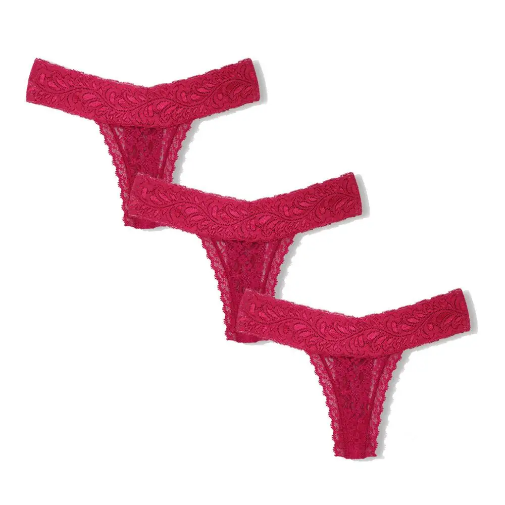 

3 Pcs/lot Purple Red Plus Size Women Panties Sexy Tanga Seamless Lace Thong Underwear Women Soft String Elegant Lingerie