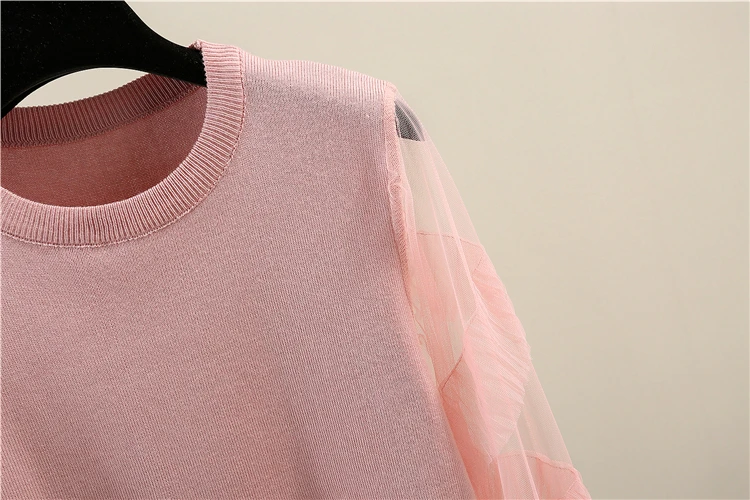 ALPHALMODA вязаный джемпер с оборками и кружевным рукавом в стиле пэчворк женские осенние однотонные пуловеры Изящные свитера