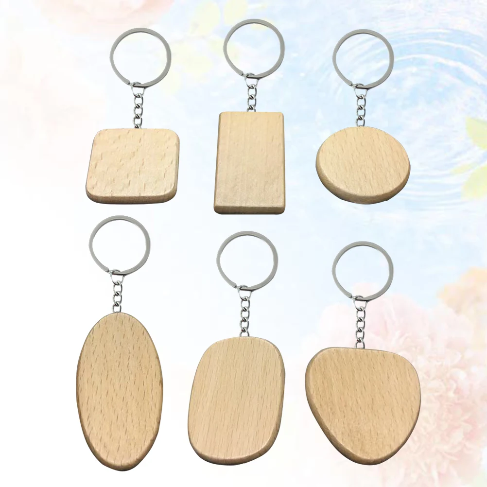 6pcs Keychains Various Shaped Beech Wood Creative Keyring Key Ring Holder Purse Keychain for Men Women | Украшения и аксессуары