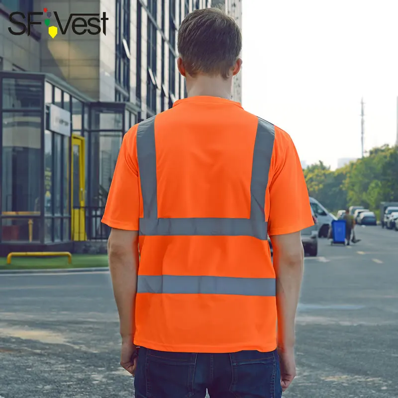 Hi vis футболка рабочая одежда спецодежды ткань отводящая влагу футболка для бега Светоотражающая Защитная Рубашка