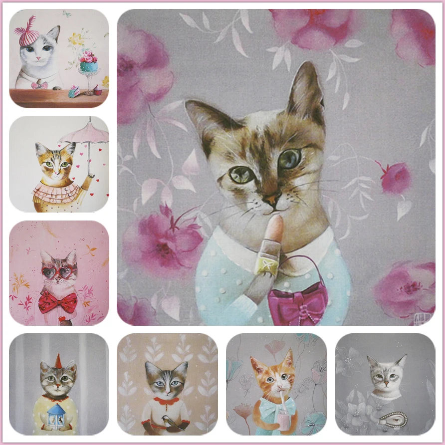 Изящная благородная леди кошка ручная окраска 10 разных хлопковых полотен